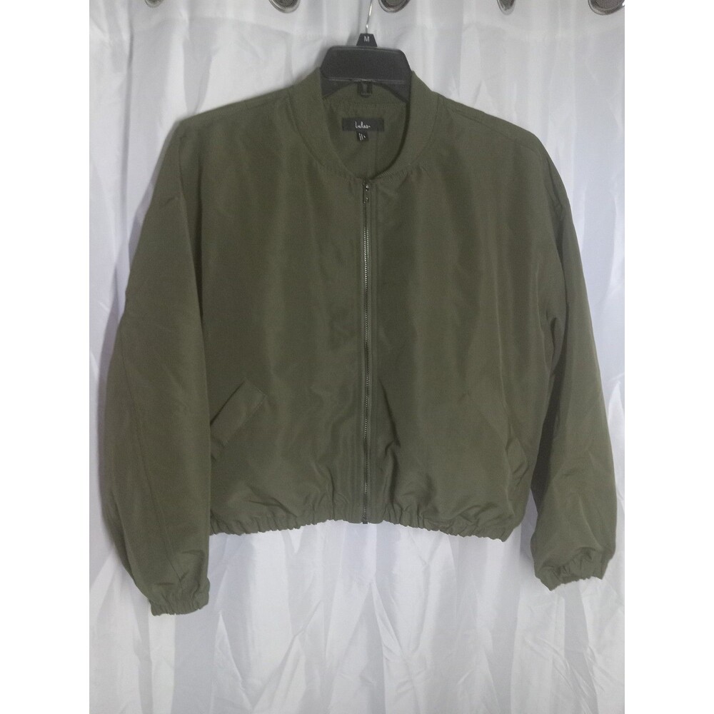 Large Lulus Cool Perfection Olive Green Bomber Jacket Unlined Pockets Elastic He